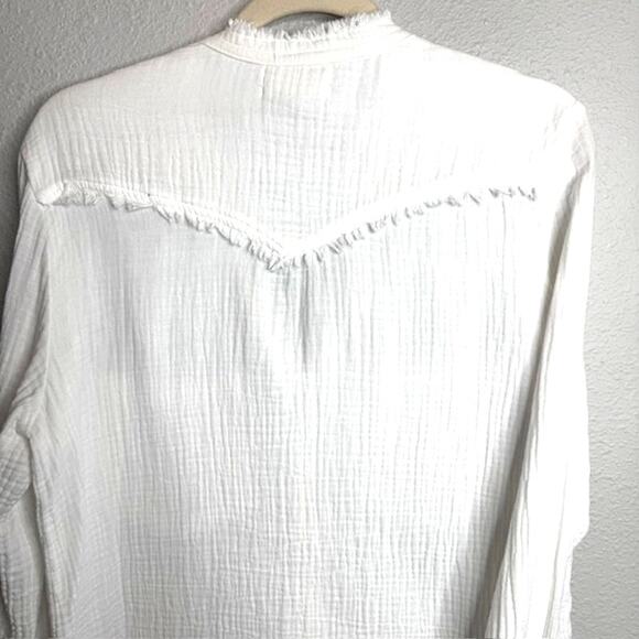 Cloth & Stone Womens Essential White Frayed Gauze Shirt Sz Small - Picture 5 of 14